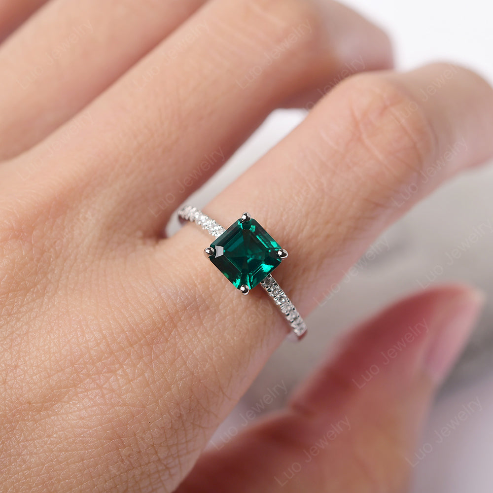 Asscher Cut Engagement Ring Lab Emerald Ring - LUO Jewelry