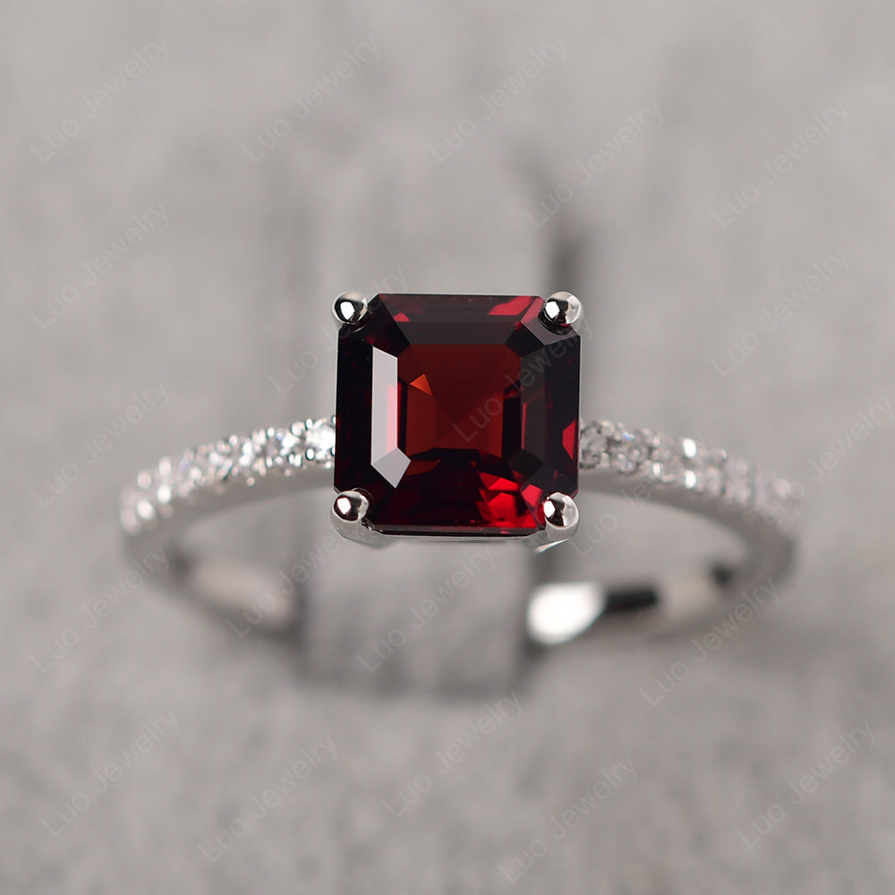 Asscher Cut Engagement Ring Garnet Ring - LUO Jewelry