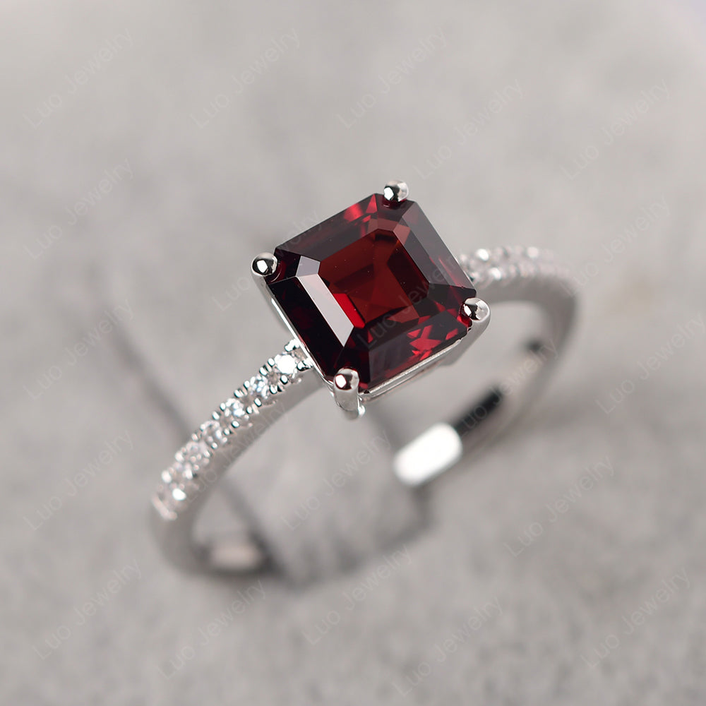 Asscher Cut Engagement Ring Garnet Ring - LUO Jewelry