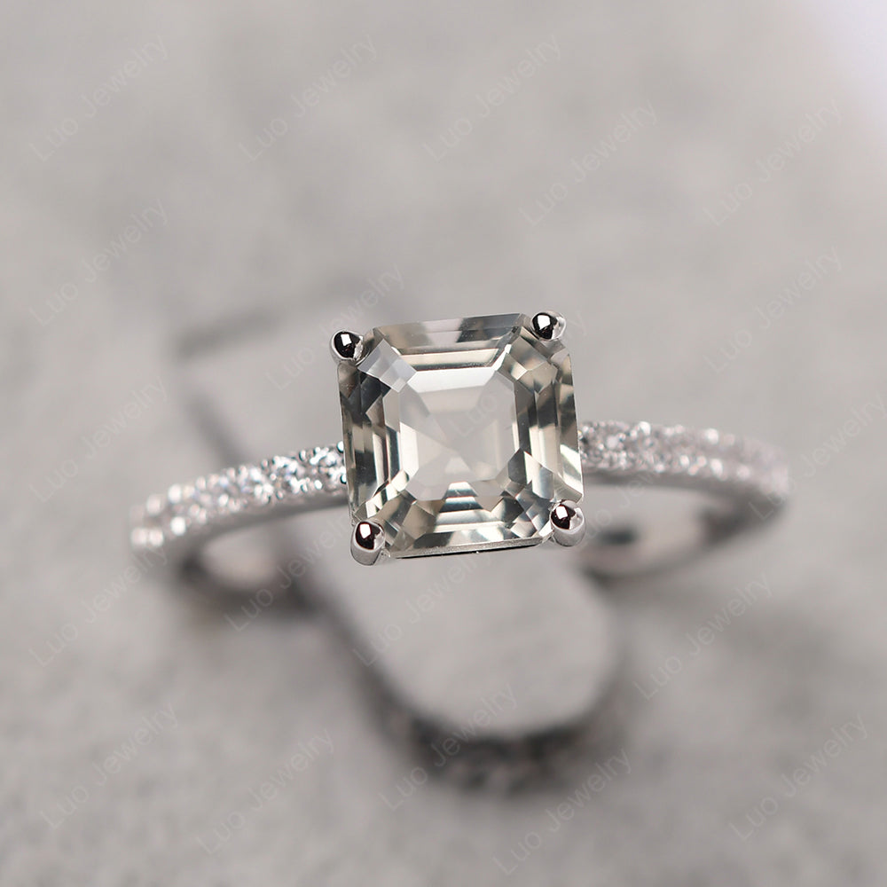 Asscher Cut Engagement Ring Green Amethyst Ring - LUO Jewelry
