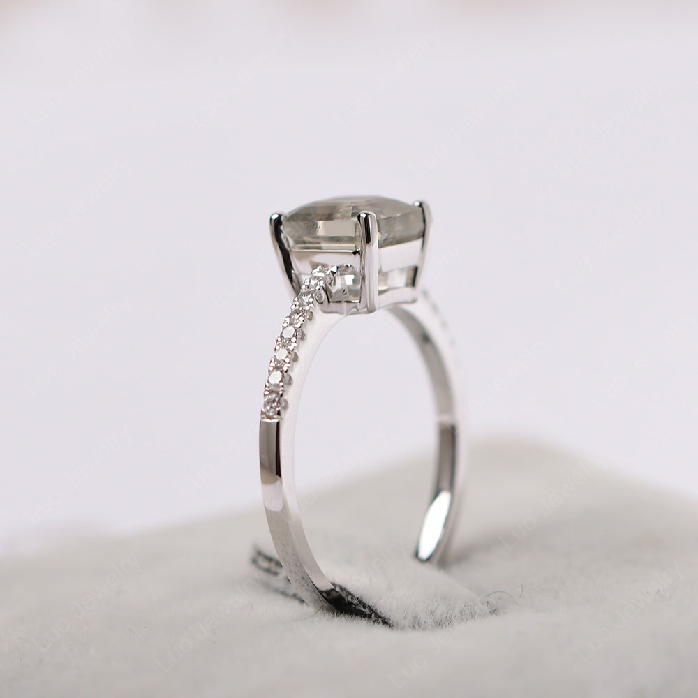 Asscher Cut Engagement Ring Green Amethyst Ring - LUO Jewelry