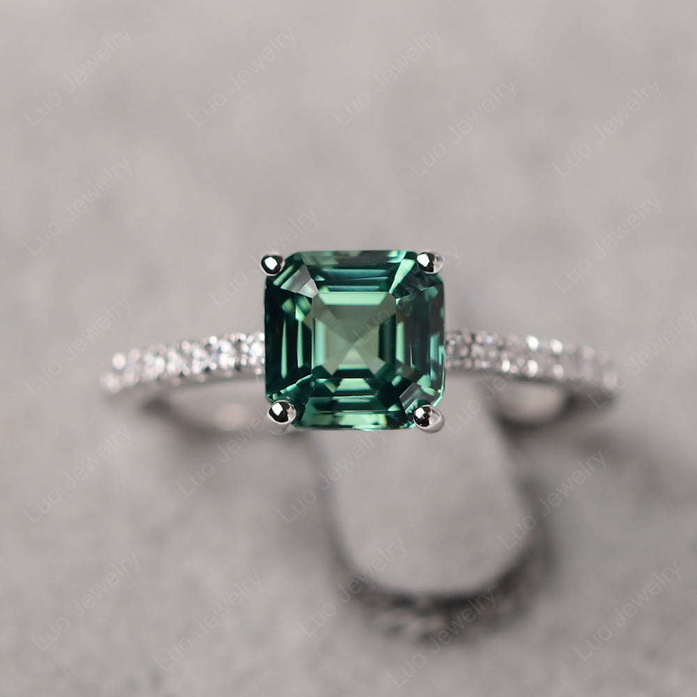 Asscher Cut Engagement Ring Green Sapphire Ring - LUO Jewelry