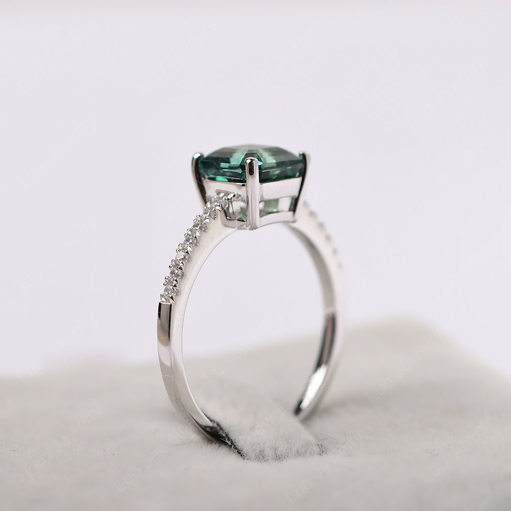Asscher Cut Engagement Ring Green Sapphire Ring - LUO Jewelry