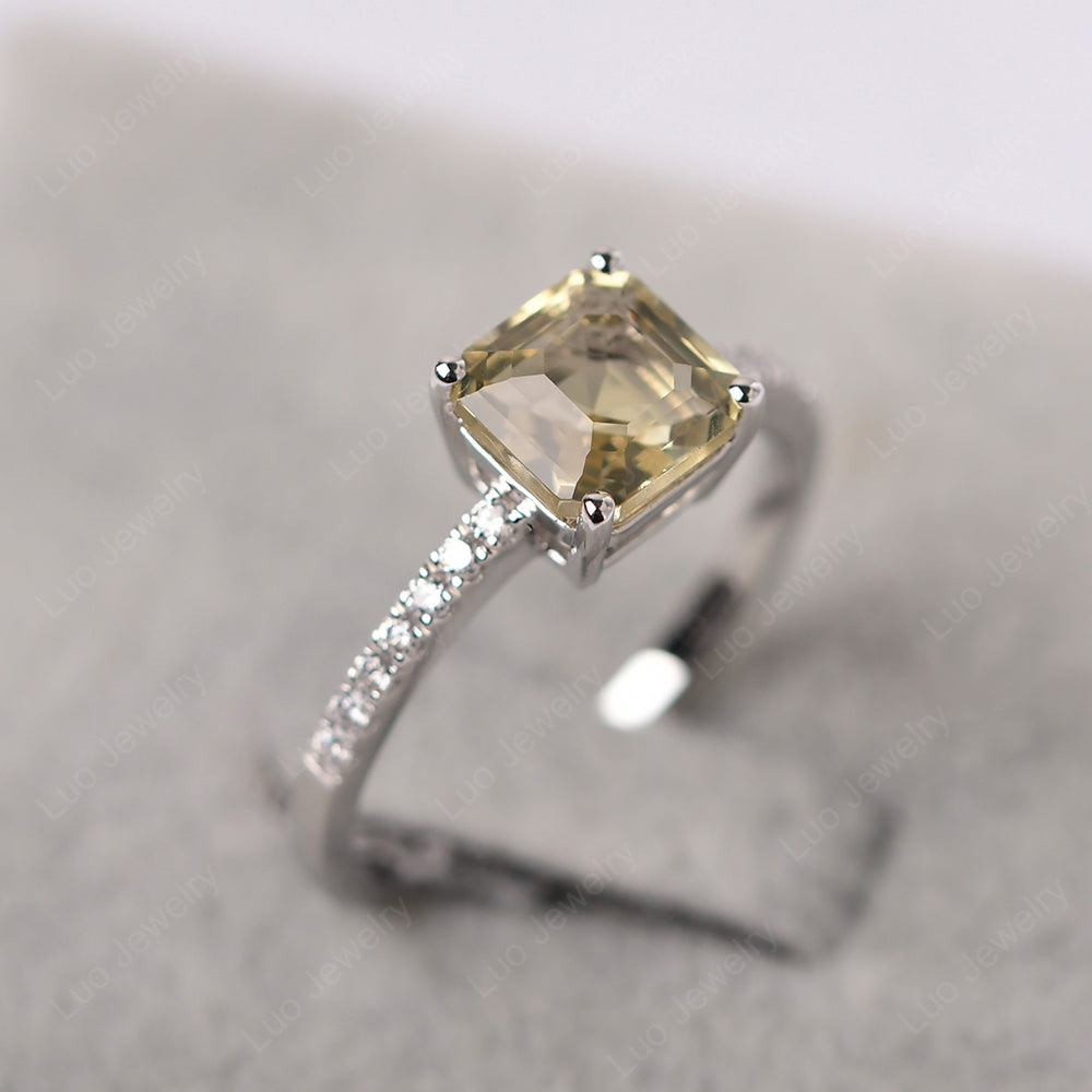 Asscher Cut Engagement Ring Lemon Quartz Ring - LUO Jewelry