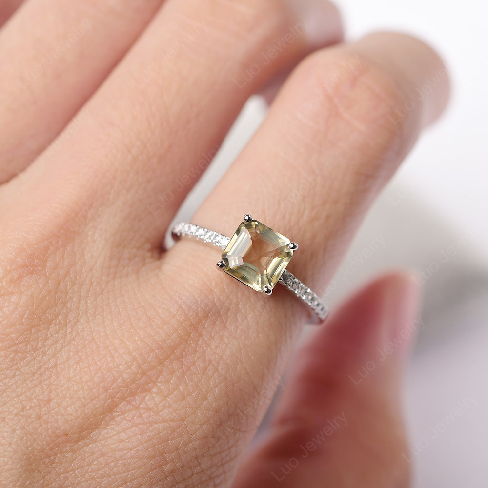 Asscher Cut Engagement Ring Lemon Quartz Ring - LUO Jewelry