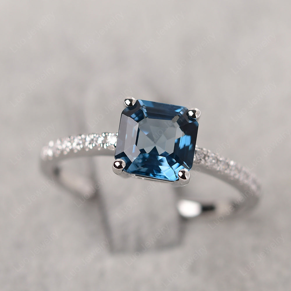 Asscher Cut Engagement Ring London Blue Topaz Ring - LUO Jewelry