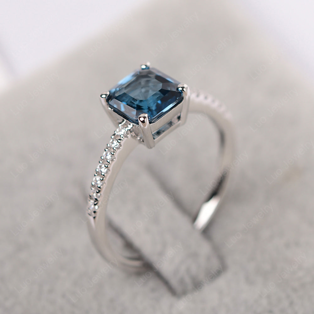 Asscher Cut Engagement Ring London Blue Topaz Ring - LUO Jewelry