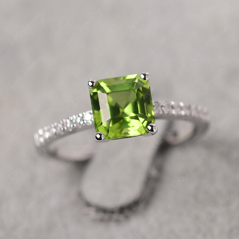 Asscher Cut Engagement Ring Peridot Ring - LUO Jewelry