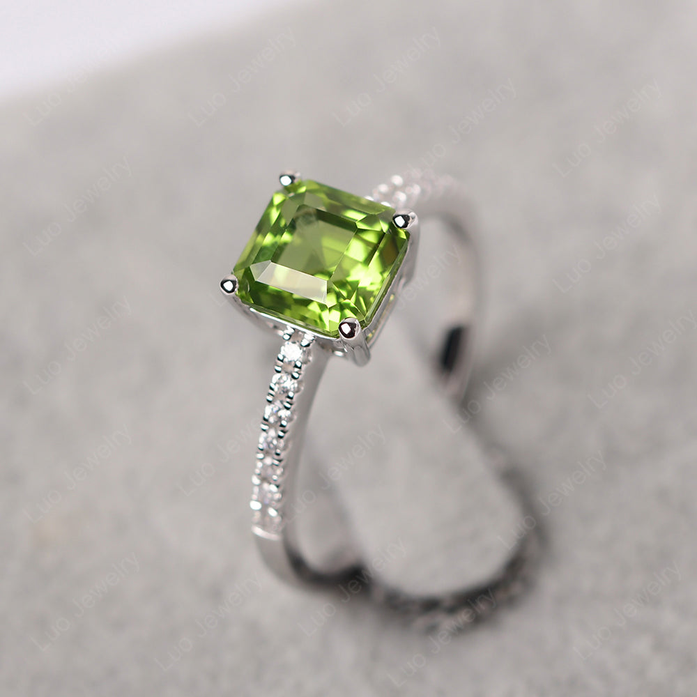 Asscher Cut Engagement Ring Peridot Ring - LUO Jewelry