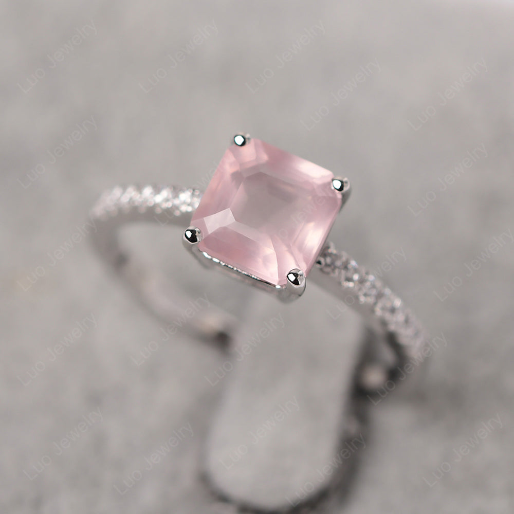 Asscher Cut Engagement Ring Rose Quartz Ring - LUO Jewelry