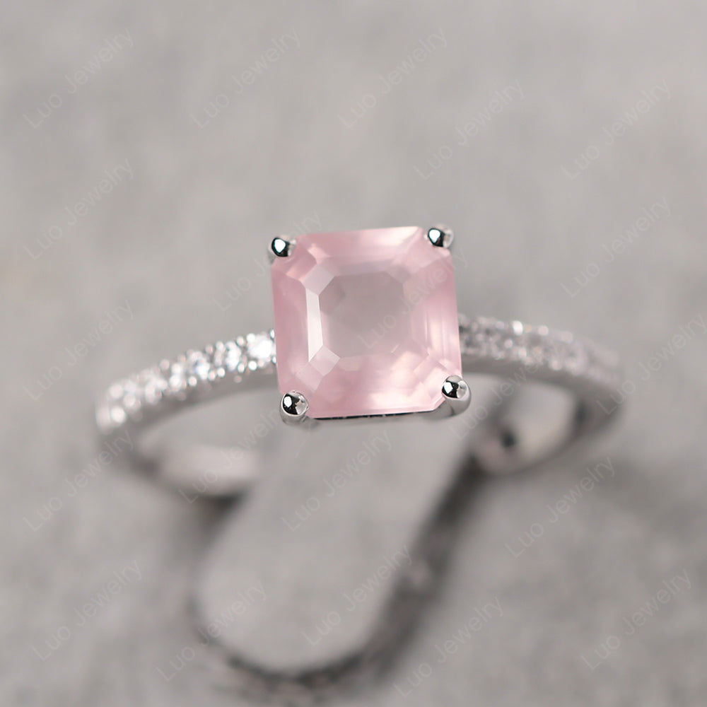 Asscher Cut Engagement Ring Rose Quartz Ring - LUO Jewelry