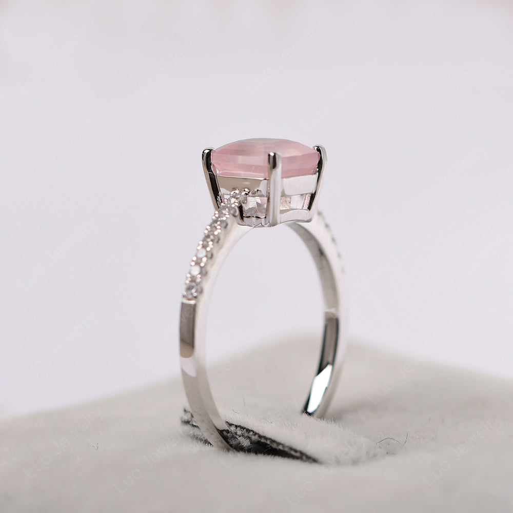 Asscher Cut Engagement Ring Rose Quartz Ring - LUO Jewelry