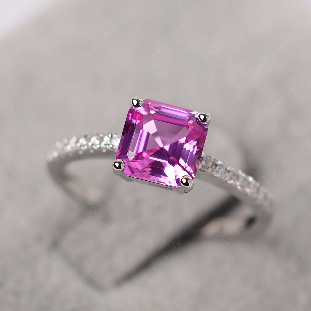 Asscher Cut Engagement Ring Pink Sapphire Ring - LUO Jewelry