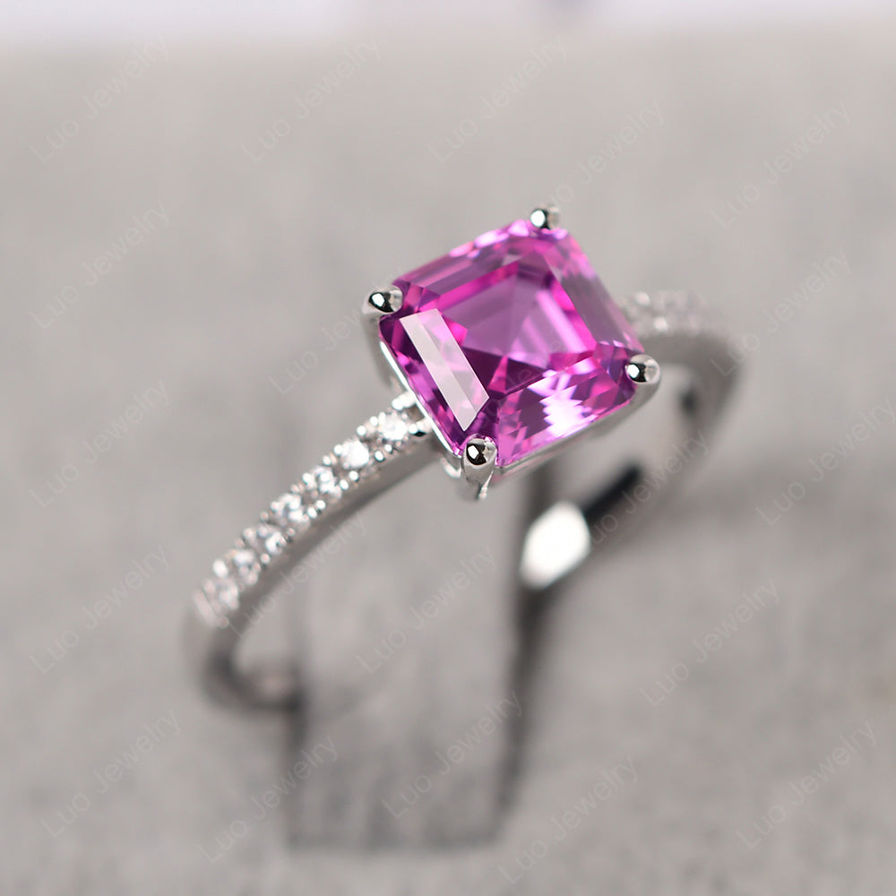 Asscher Cut Engagement Ring Pink Sapphire Ring - LUO Jewelry