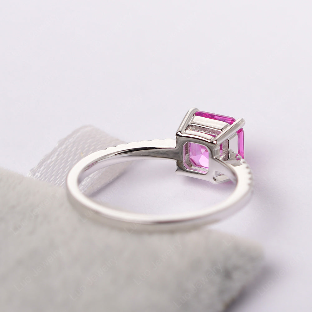 Asscher Cut Engagement Ring Pink Sapphire Ring - LUO Jewelry