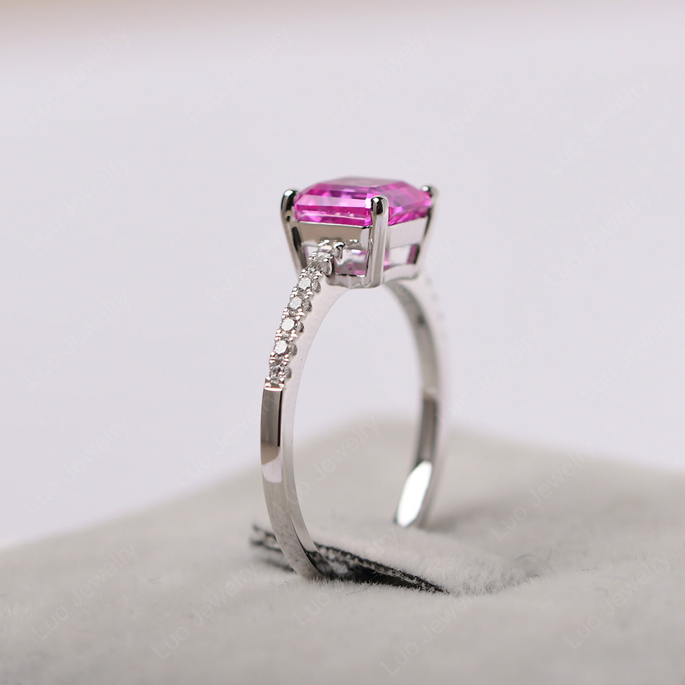 Asscher Cut Engagement Ring Pink Sapphire Ring - LUO Jewelry