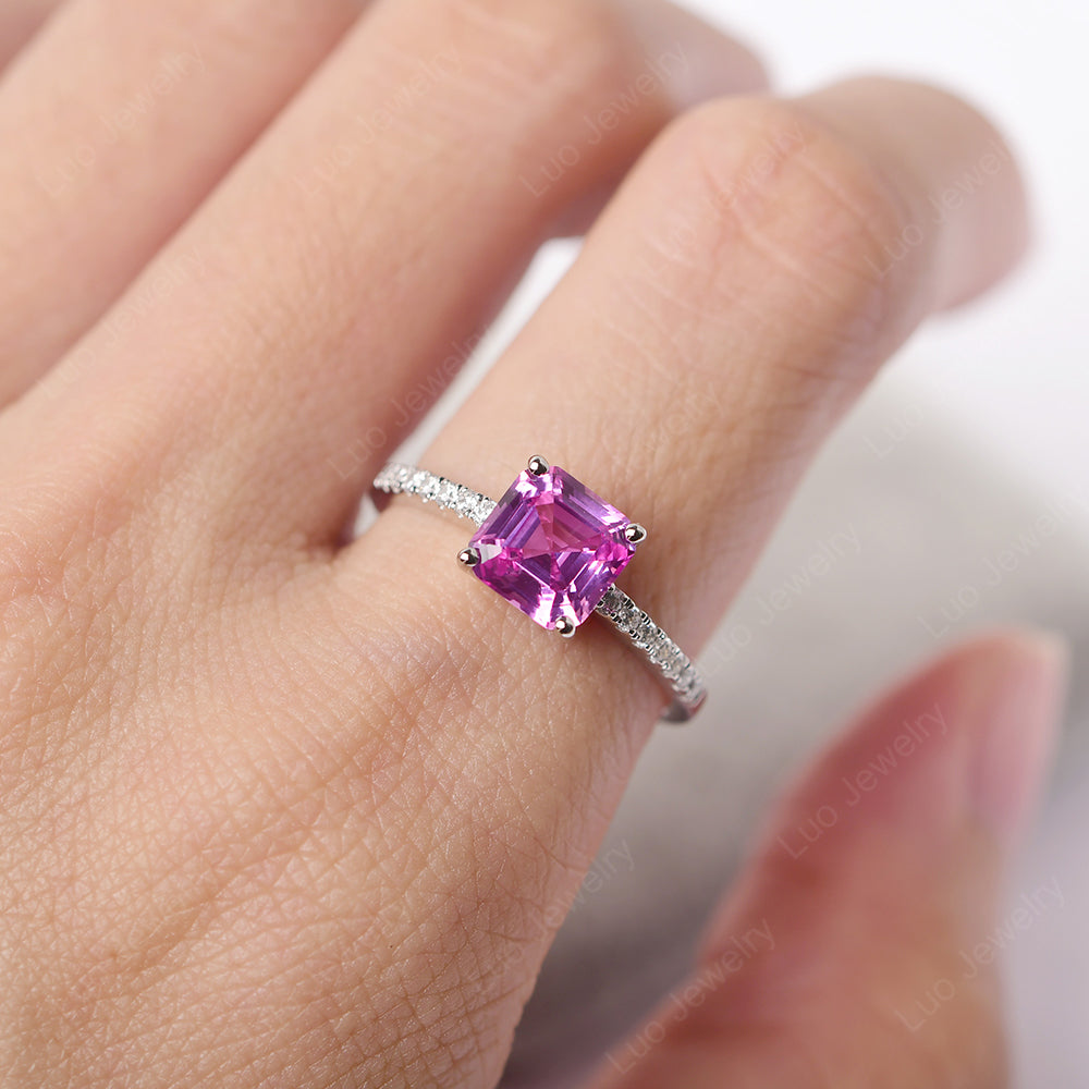 Asscher Cut Engagement Ring Pink Sapphire Ring - LUO Jewelry