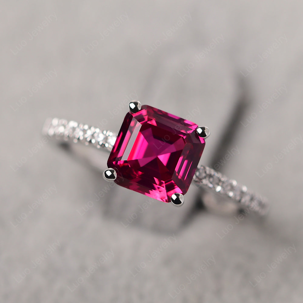 Asscher Cut Engagement Ring Ruby Ring - LUO Jewelry