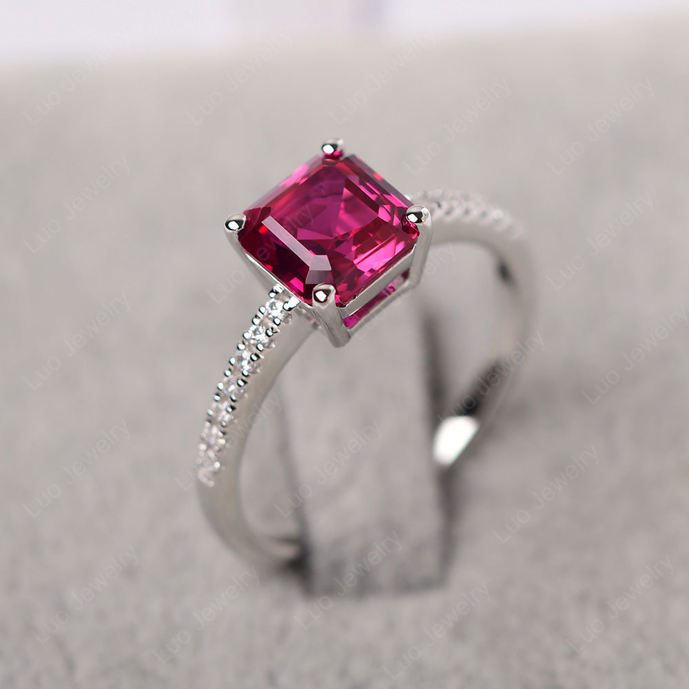 Asscher Cut Engagement Ring Ruby Ring - LUO Jewelry