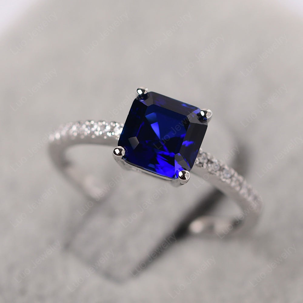 Asscher Cut Engagement Ring Lab Sapphire Ring - LUO Jewelry