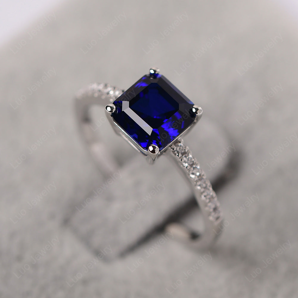 Asscher Cut Engagement Ring Lab Sapphire Ring - LUO Jewelry