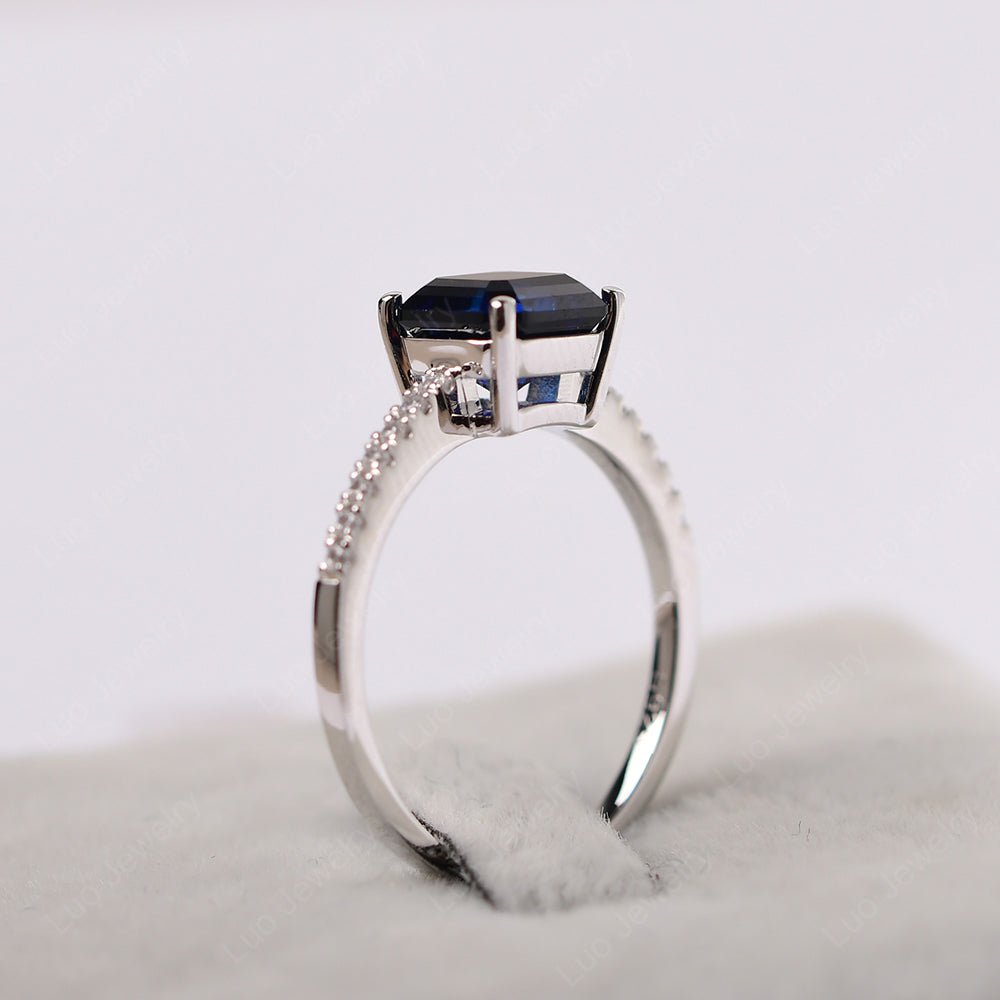 Asscher Cut Engagement Ring Lab Sapphire Ring - LUO Jewelry