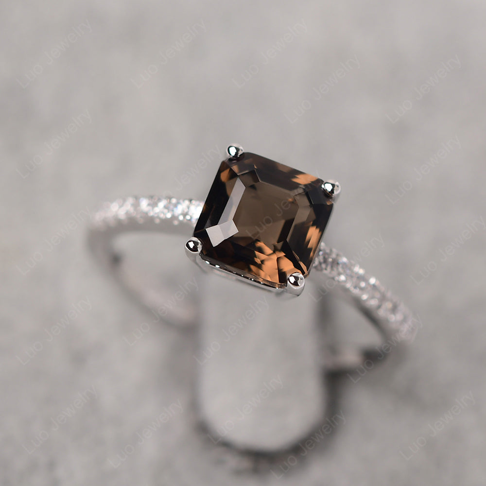 Asscher Cut Engagement Ring Smoky Quartz  Ring - LUO Jewelry