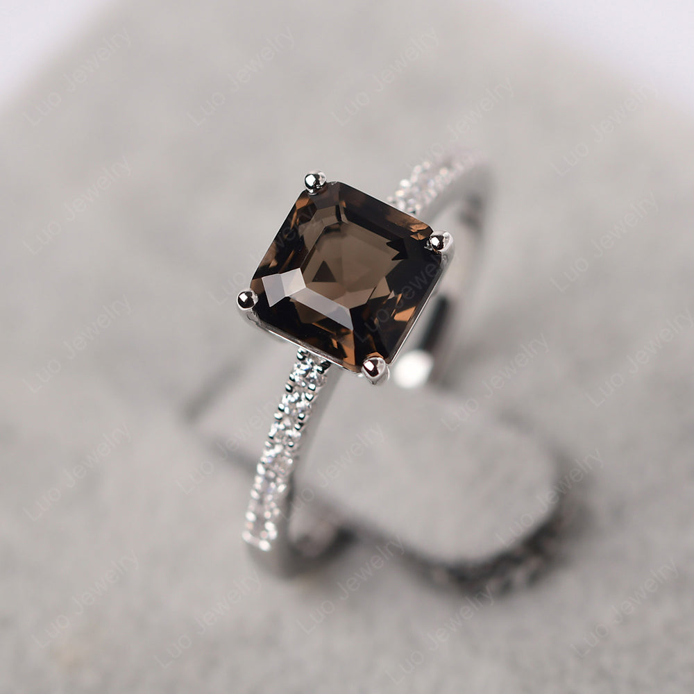 Asscher Cut Engagement Ring Smoky Quartz  Ring - LUO Jewelry