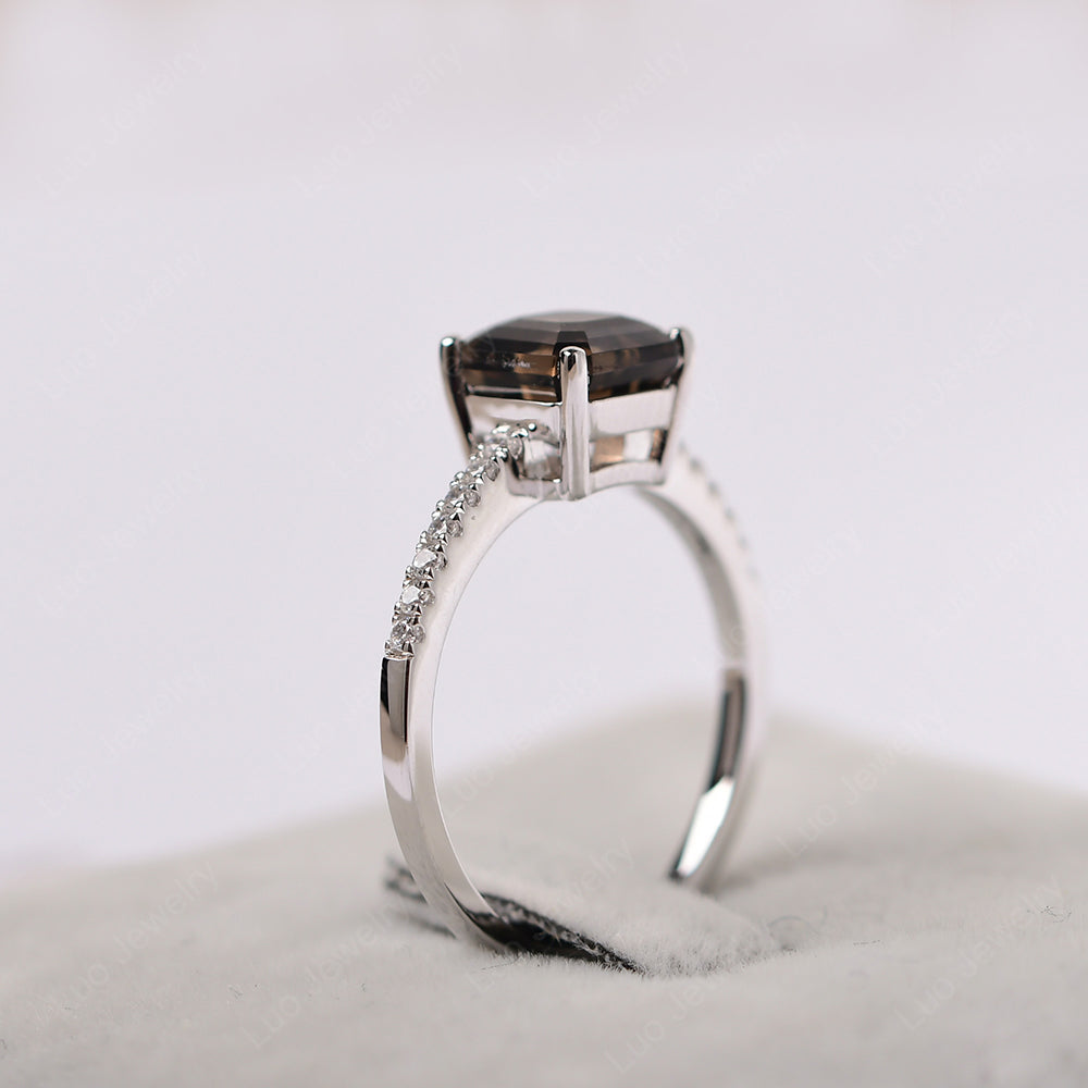 Asscher Cut Engagement Ring Smoky Quartz  Ring - LUO Jewelry