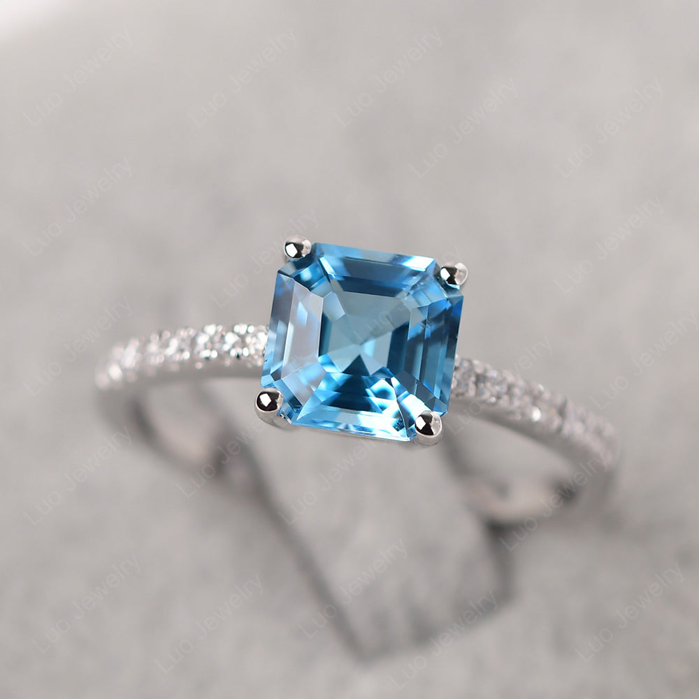 Asscher Cut Engagement Ring Swiss Blue Topaz Ring - LUO Jewelry