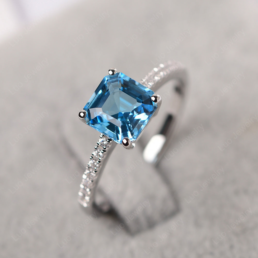 Asscher Cut Engagement Ring Swiss Blue Topaz Ring - LUO Jewelry