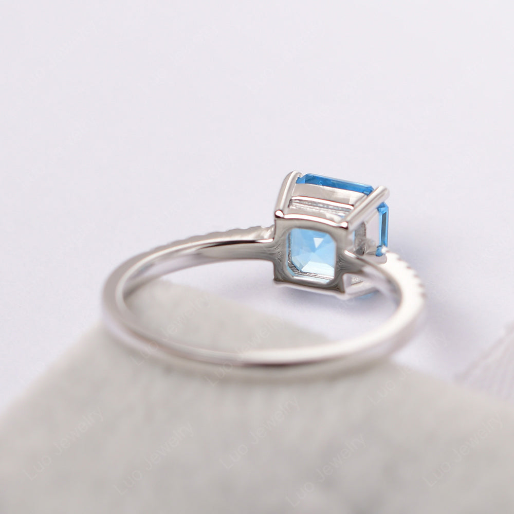 Asscher Cut Engagement Ring Swiss Blue Topaz Ring - LUO Jewelry