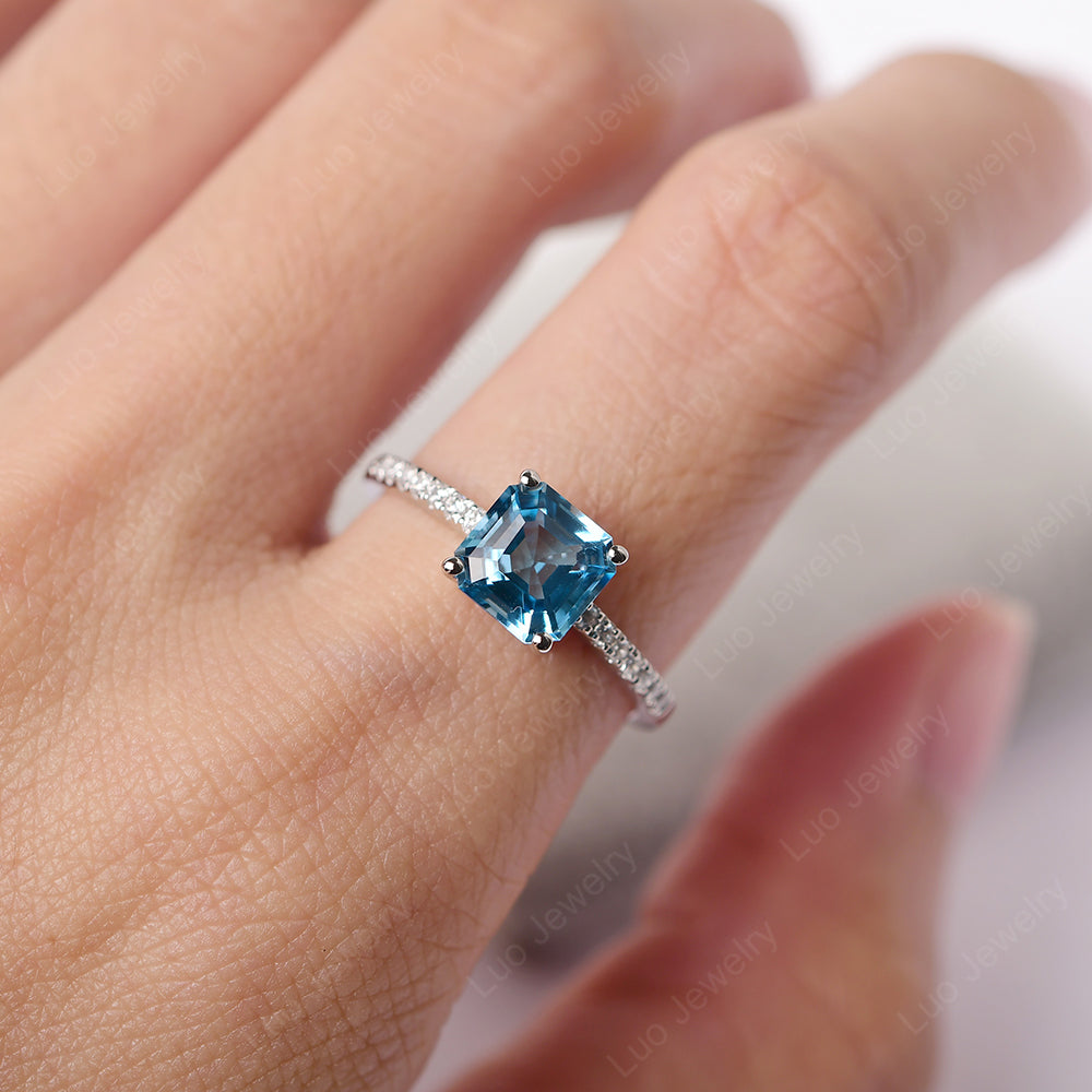 Asscher Cut Engagement Ring Swiss Blue Topaz Ring - LUO Jewelry