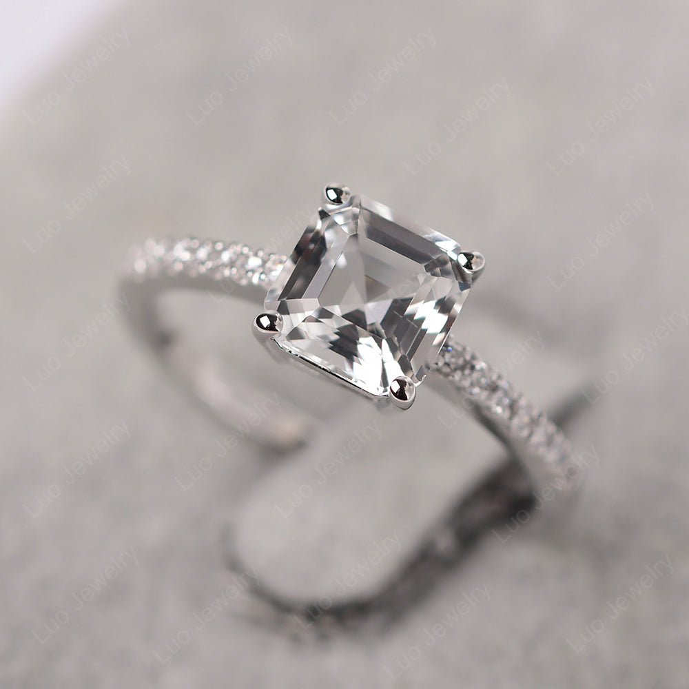 Asscher Cut Engagement Ring White Topaz Ring - LUO Jewelry