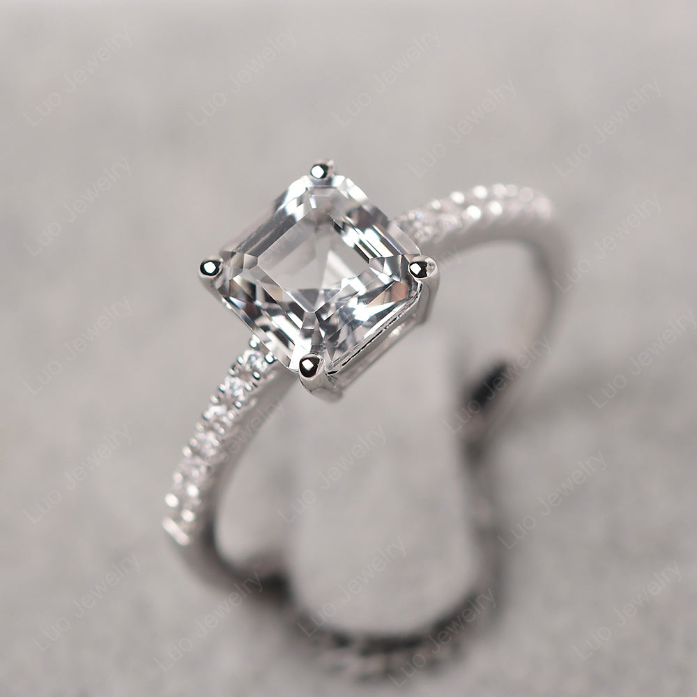 Asscher Cut Engagement Ring White Topaz Ring - LUO Jewelry
