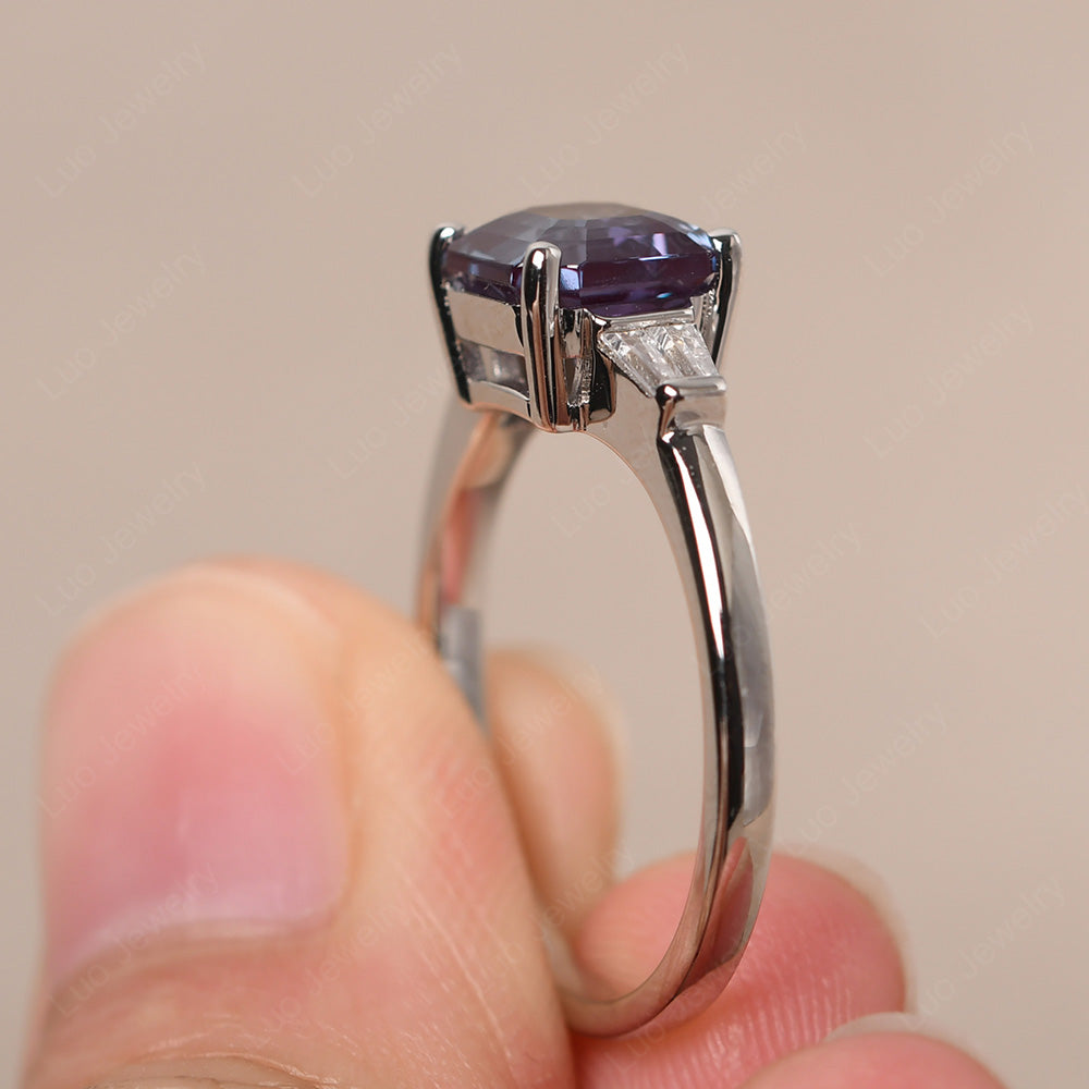 Asscher Cut Alexandrite Engagement Rings With Baguettes - LUO Jewelry