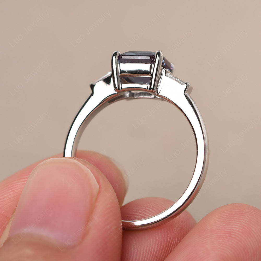Asscher Cut Alexandrite Engagement Rings With Baguettes - LUO Jewelry