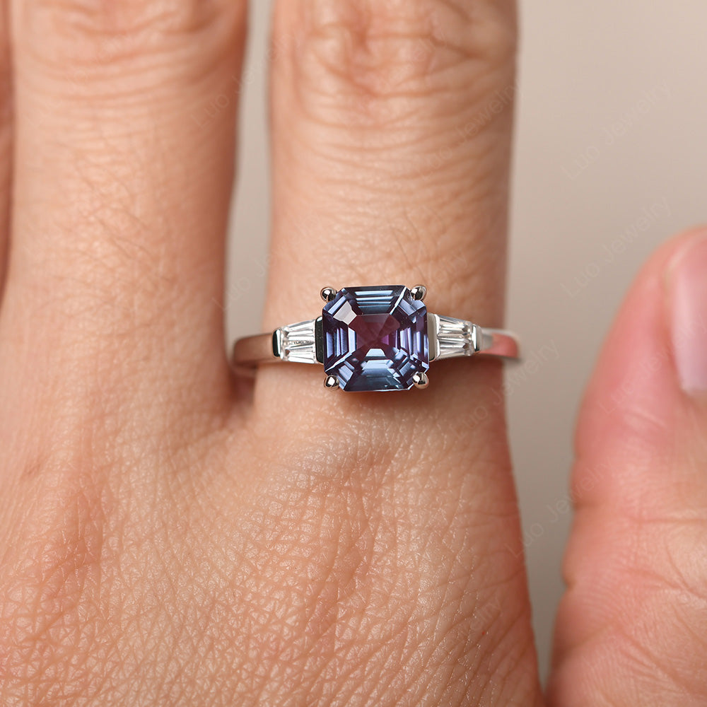 Asscher Cut Alexandrite Engagement Rings With Baguettes - LUO Jewelry