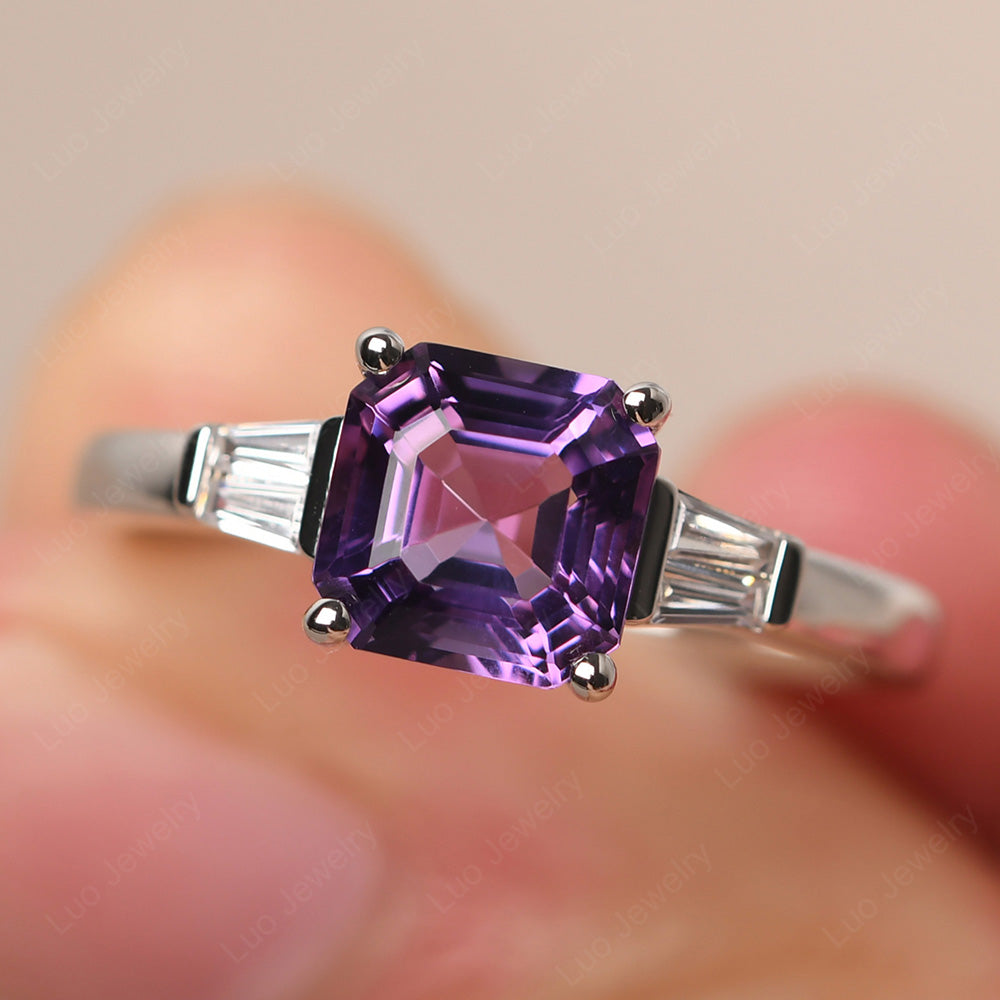 Asscher Cut Amethyst Engagement Rings With Baguettes - LUO Jewelry