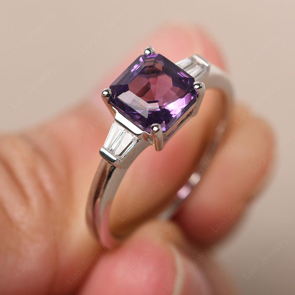 Asscher Cut Amethyst Engagement Rings With Baguettes - LUO Jewelry