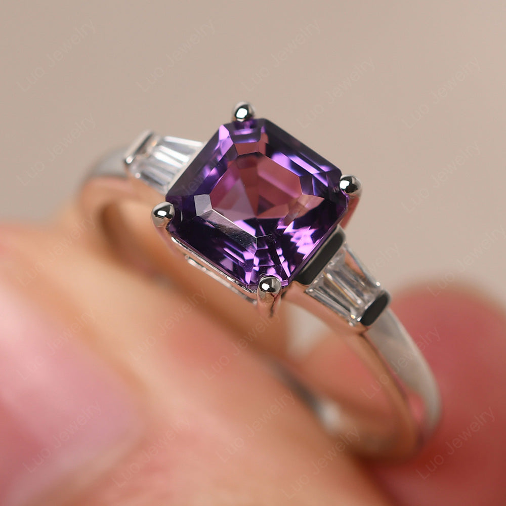 Asscher Cut Amethyst Engagement Rings With Baguettes - LUO Jewelry