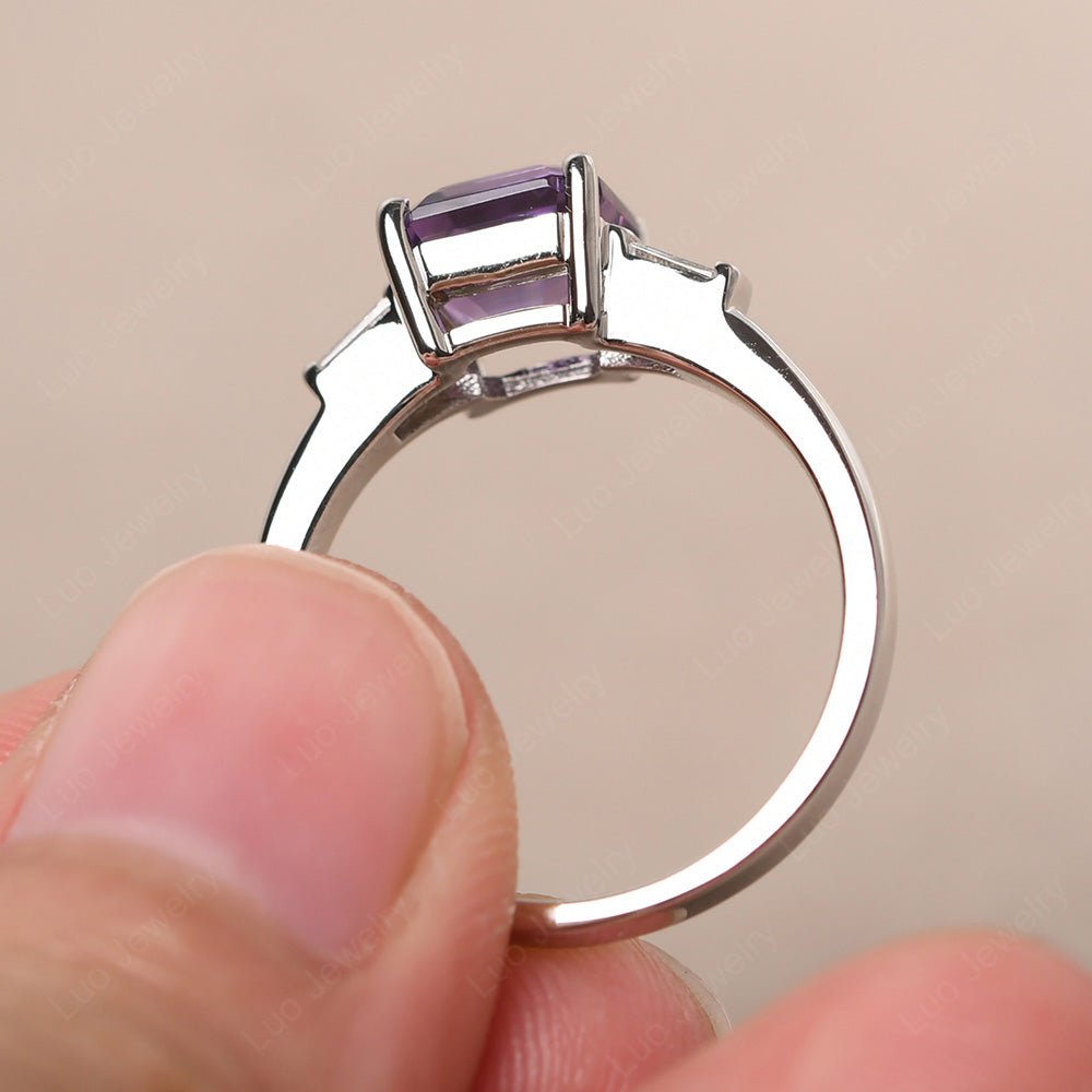 Asscher Cut Amethyst Engagement Rings With Baguettes - LUO Jewelry