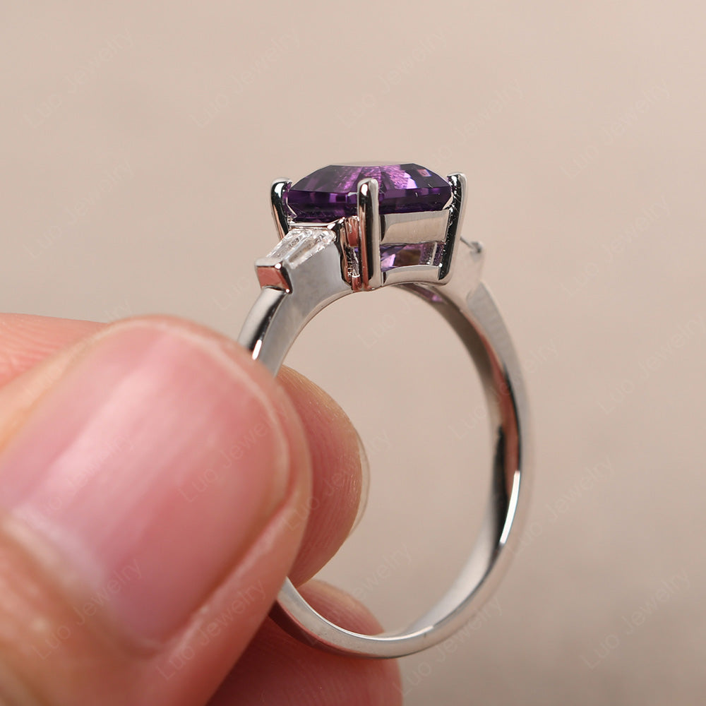 Asscher Cut Amethyst Engagement Rings With Baguettes - LUO Jewelry