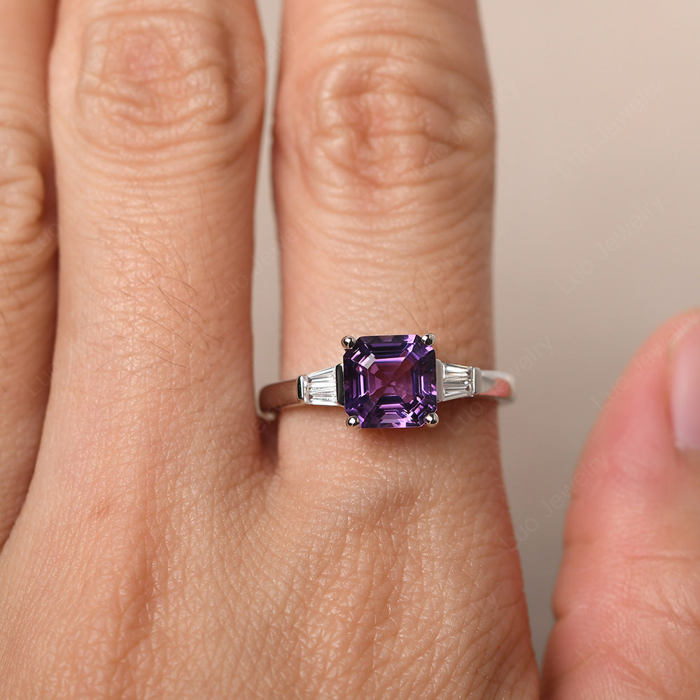 Asscher Cut Amethyst Engagement Rings With Baguettes - LUO Jewelry