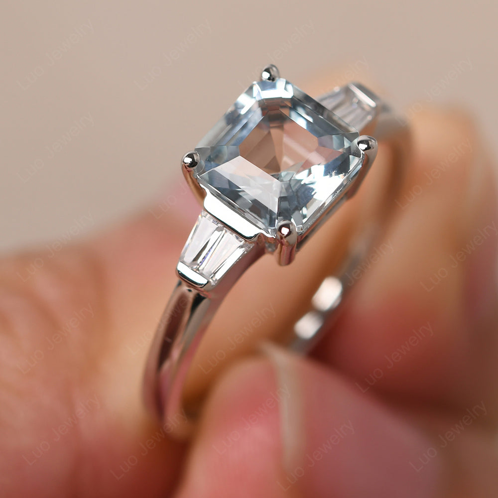 Asscher Cut Aquamarine Engagement Rings With Baguettes - LUO Jewelry