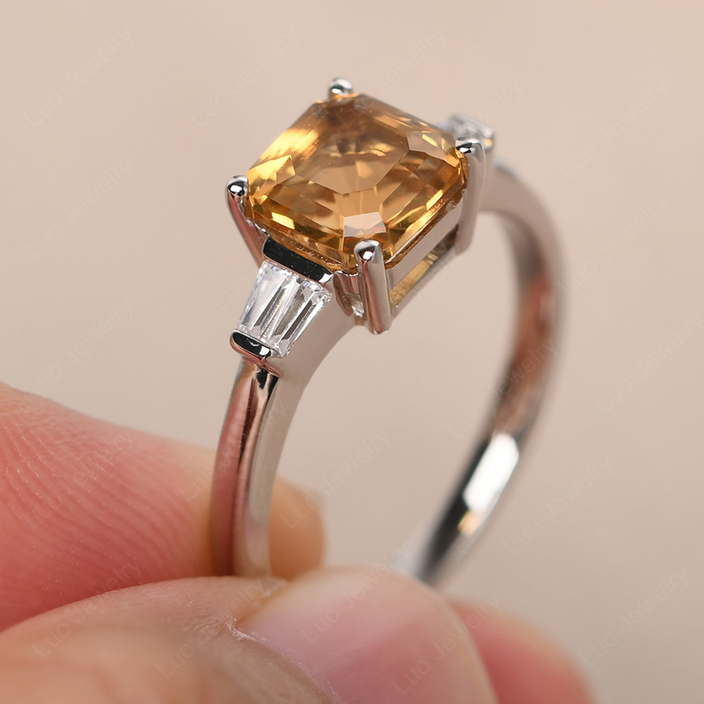 Asscher Cut Citrine Engagement Rings With Baguettes - LUO Jewelry