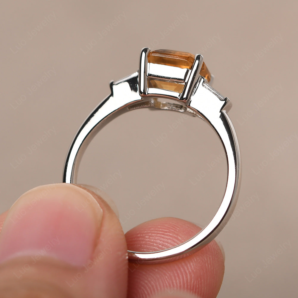 Asscher Cut Citrine Engagement Rings With Baguettes - LUO Jewelry