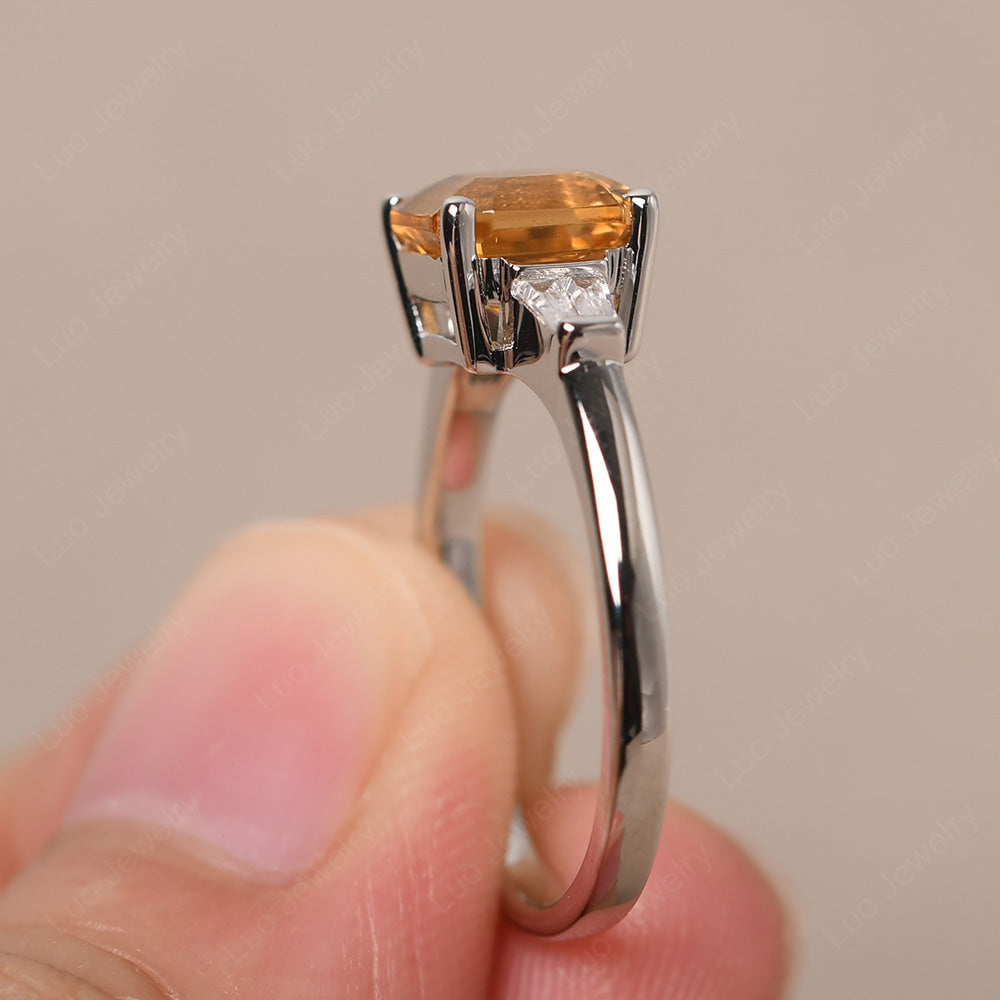 Asscher Cut Citrine Engagement Rings With Baguettes - LUO Jewelry