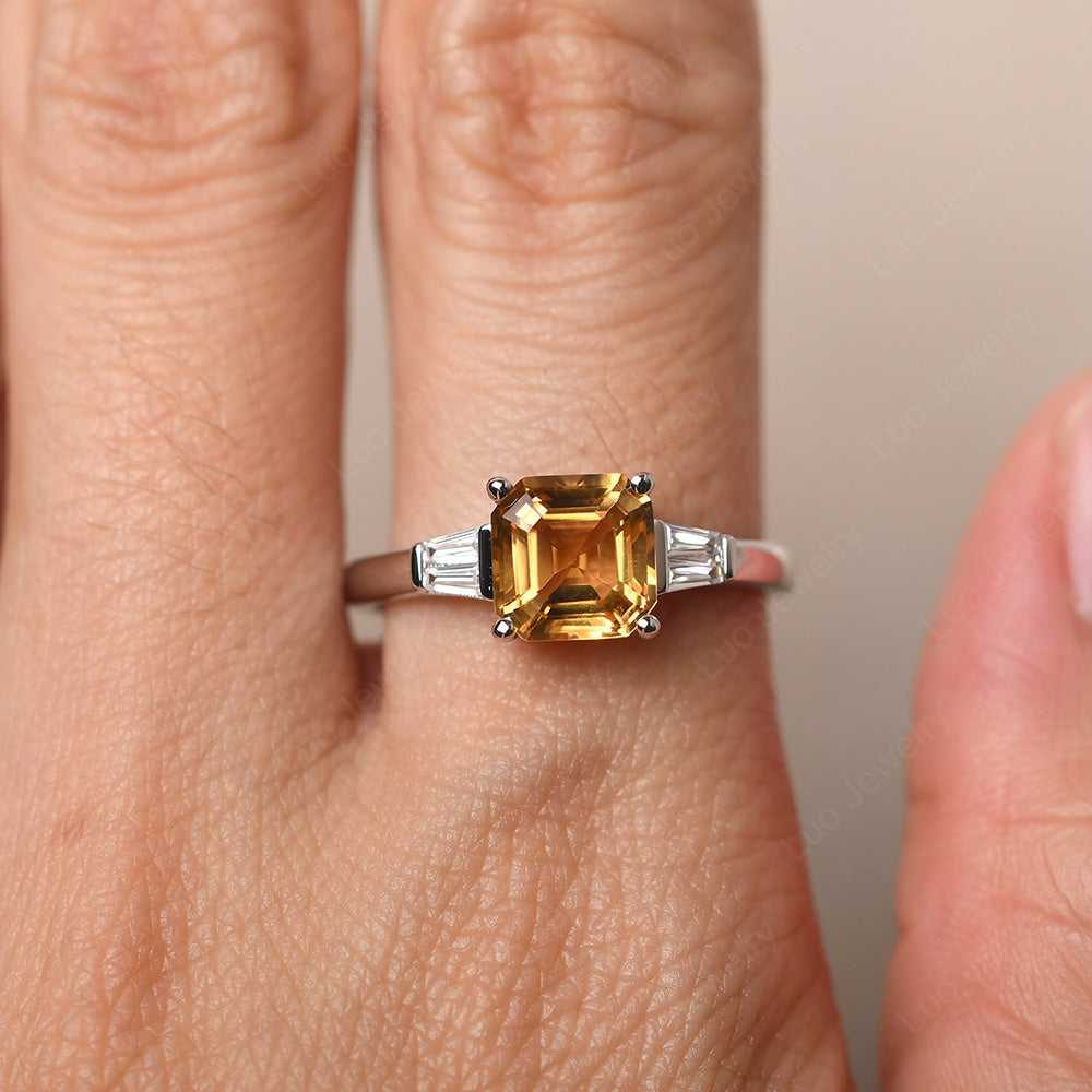 Asscher Cut Citrine Engagement Rings With Baguettes - LUO Jewelry