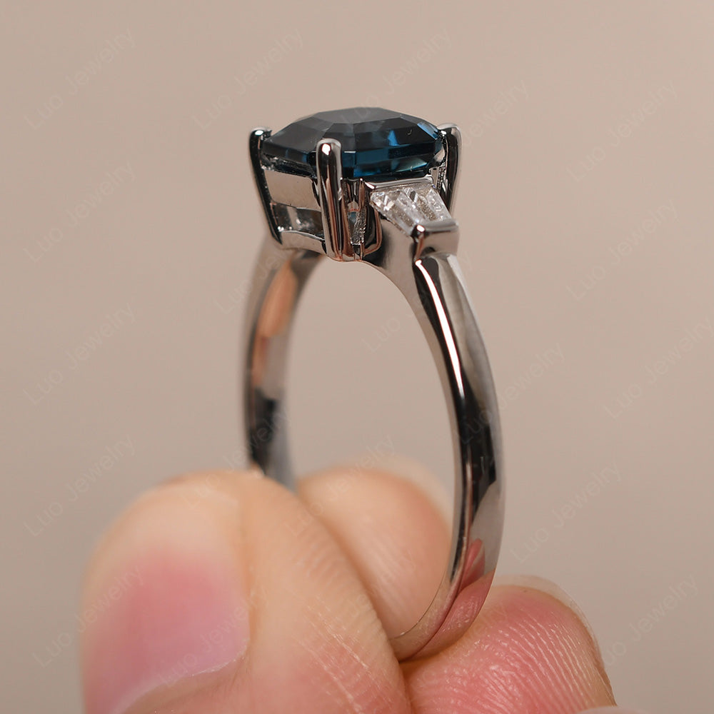 Asscher Cut London Blue Topaz Engagement Rings With Baguettes - LUO Jewelry